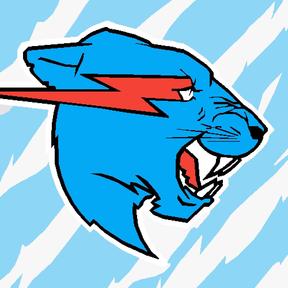 Ein stilisiertes Logo mit einem blauen Pantherkopf, der nach rechts schaut. Der Panther hat einen roten Blitz, der quer über sein Auge verläuft, und zeigt seine Zähne. Der Hintergrund ist hellblau mit weißen diagonalen Streifen.